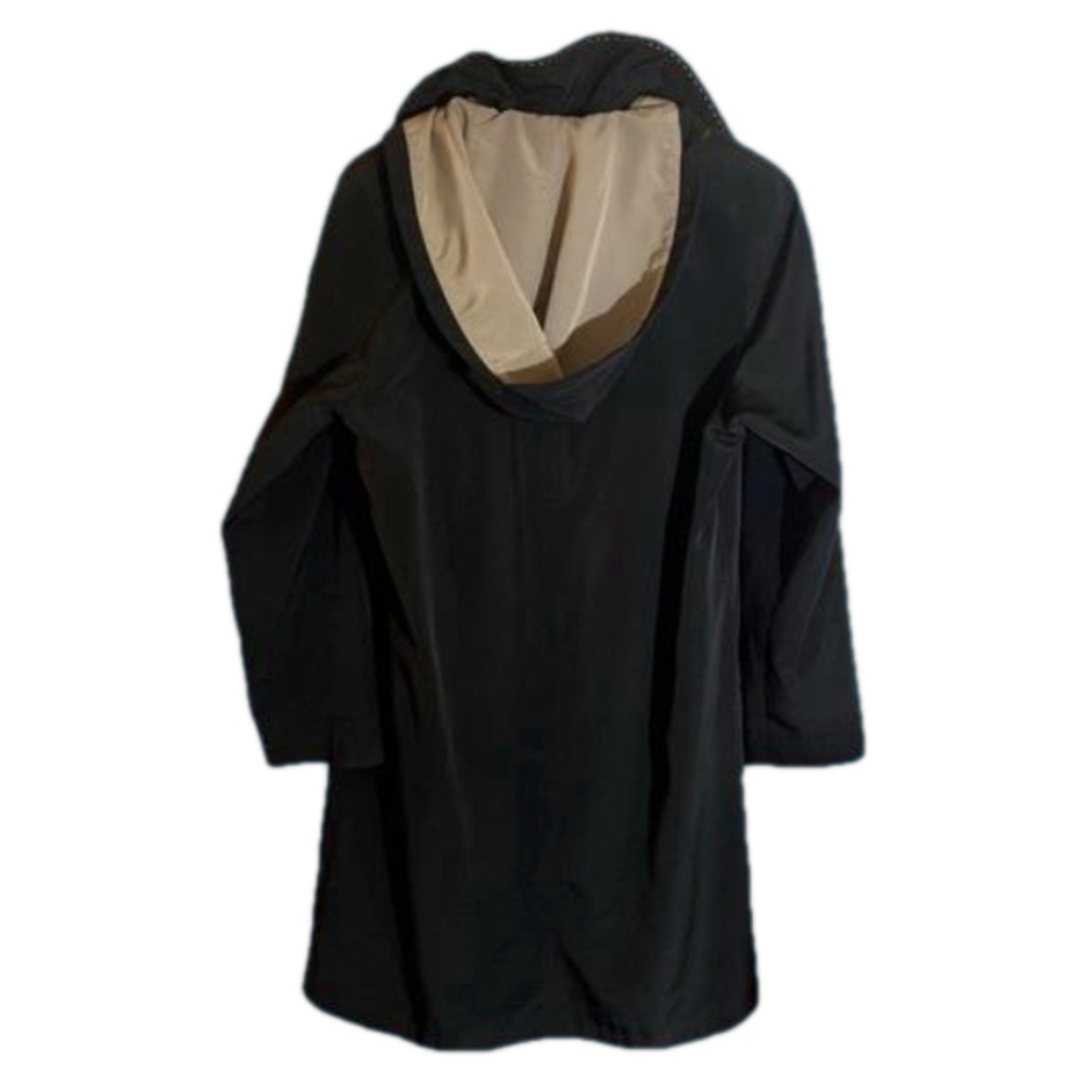 Vintage Gallery Black Hooded Rain Trench Coat Small - Picture 3 of 15